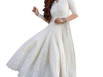 1729087744 LookMark Womens Girls White Color Chikankari Long Kurti Gown