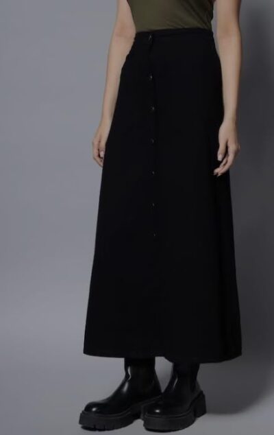 Codaisy Women Black Solid A-Line Midi Denim Skirt - Image 2