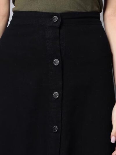 Codaisy Women Black Solid A-Line Midi Denim Skirt - Image 5
