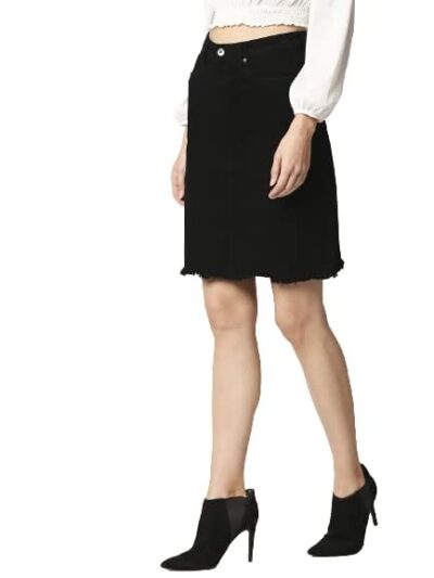 HIGH STAR Women Black Solid Denim Straight Skirt - Image 2