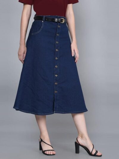 Women Knee Length Denim A-Line Blue Skirt Pack of 1 - Image 3