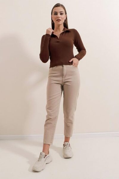 Dream Beauty Fashion Women's Collared Neck Long Sleeve Slim Fit Casual Tee Top, 23" inches (Apple-01-P) - Image 3