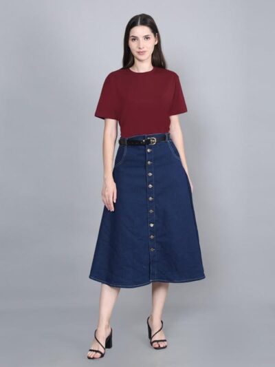 Women Knee Length Denim A-Line Blue Skirt Pack of 1 - Image 5