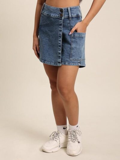 Bene Kleed Women Wrap around Denim skort - Image 6