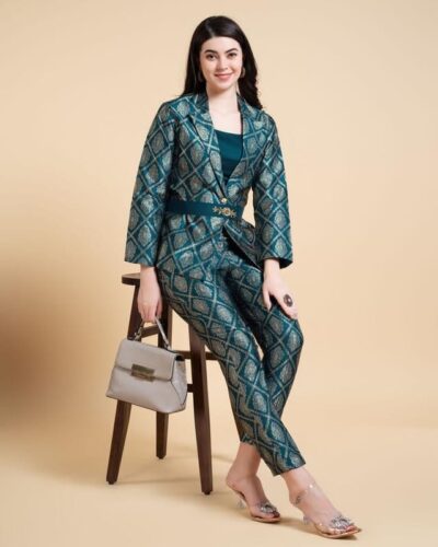MOJILAA Women's Jacquard Ethnic Motifs Brocade Woven Design Festive & Party Co-ord Set - Image 4