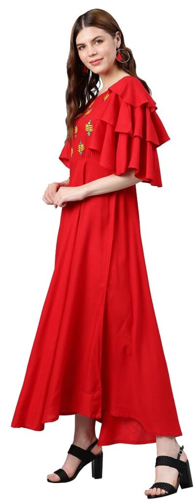 Yash Gallery Women's Rayon Embroidered Ankle Length Flared Dress For Women - Image 3
