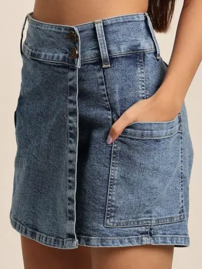 Bene Kleed Women Wrap around Denim skort - Image 4