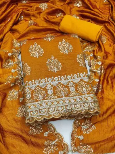 COCFI Embroidery Zari Work Unstiched Dress Material Salwar Suit For Women With Vichitra Top Fabircs and Crape Bottom and Emroider Jaal Work Vichitra Heavy Duppata. - Image 2