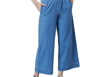 AKA CHIC Women Wide Leg High Rise Cotton Non Stretchable
