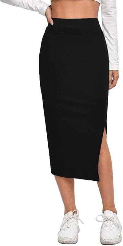 ALYNE Womens Elastic Waist Pencil Bodycon Midi Skirt High