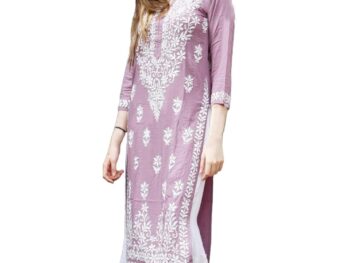 ANNI DESIGNER Womens Cotton Blend Straight Chikankari Embroidered Kurta