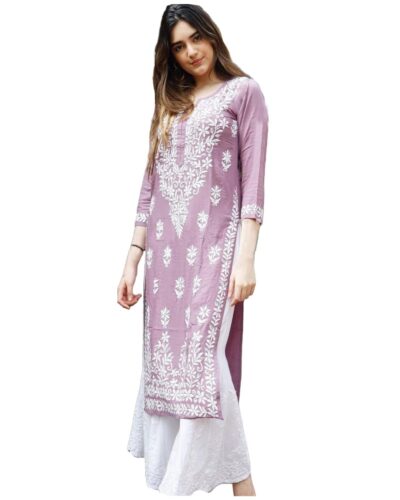 ANNI DESIGNER Womens Cotton Blend Straight Chikankari Embroidered Kurta