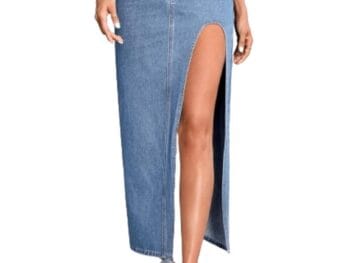 Aahwan Solid High Waist Split Thigh Denim Maxi Skirt For