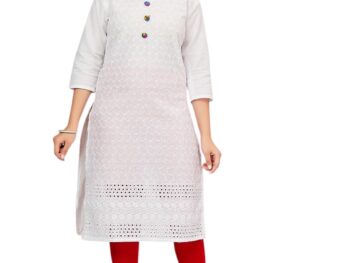 Aarika Girls White Colour Cotton Embroidery Kurti