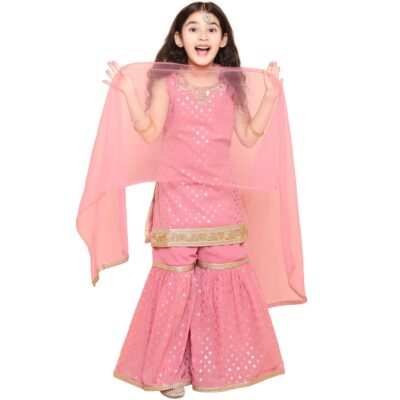 Adiva Kids Foil Print Sleeveless Kurta and Sharara Set For