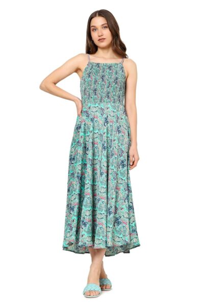 Akiko Womens Multi Floral Smoking Embroidered Flared Dress