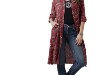Azira Ethnic Motifs Printed Longline Front Open Pure Cotton Shrug