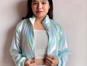 B G FASHION Womens Holographic Metallic Bomber Jacket Shiny