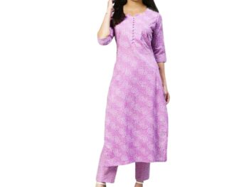 BHOLUKART Girls Cotton Blend Straight Printed Kurta with Pant