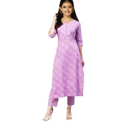 BHOLUKART Girls Cotton Blend Straight Printed Kurta with Pant