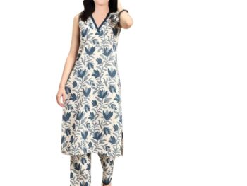BHOLUKART Girls Cotton Printed Straight Kurta and Pant Set