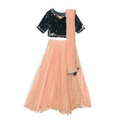 BIBA Girls Readymade Viscose Flared Solid Lehenga Set