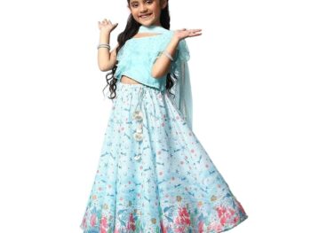 BIBA Printed Polyester Regular Fit Girls Blouse Lehenga Dupatta Set