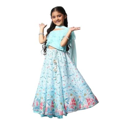 BIBA Printed Polyester Regular Fit Girls Blouse Lehenga Dupatta Set