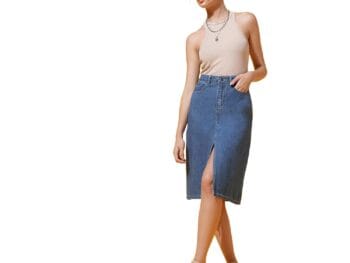Belliskey Womens High Rise Straight Solid Knee Length A Line Denim