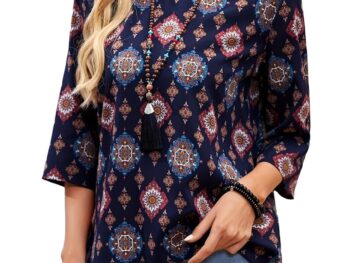 Bollyclues Womens Printed Rayon Shirt Top for Women Western