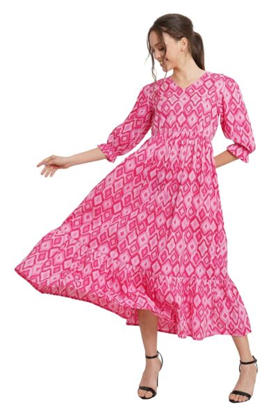 COTLAND Fashions Jaipuri Cotton Printed A Line Flared Dress for Women