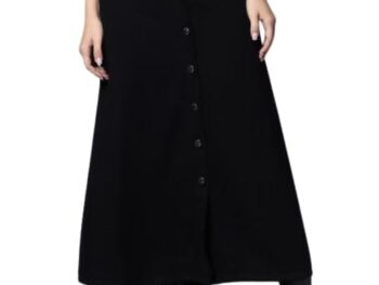 Codaisy Women Black Solid A Line Midi Denim Skirt
