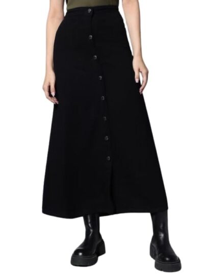 Codaisy Women Black Solid A Line Midi Denim Skirt
