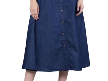 Codaisy Women Knee Length Light Denim Flared Blue Casual Skirt