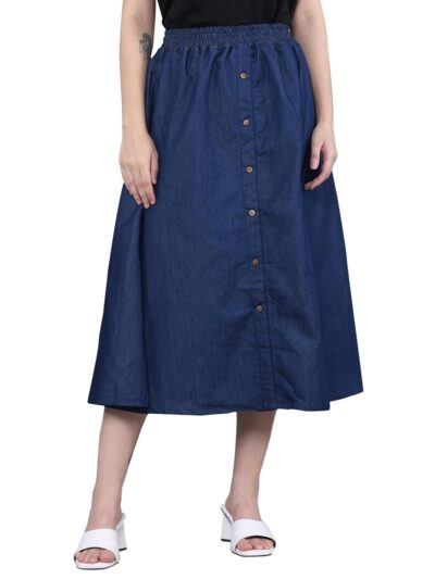 Codaisy Women Knee Length Light Denim Flared Blue Casual Skirt
