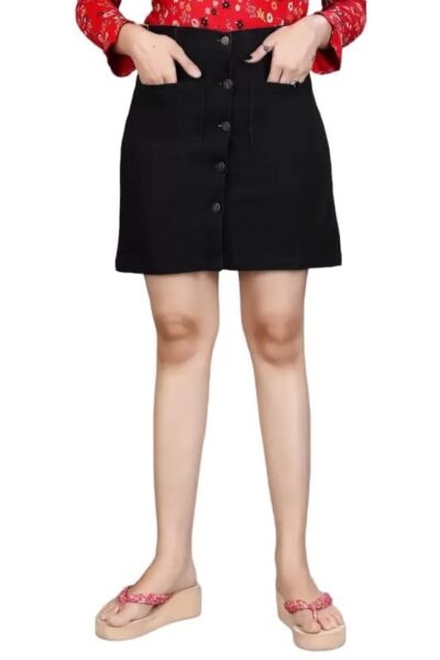 Codaisy Women Solid A line Black Mini Skirt