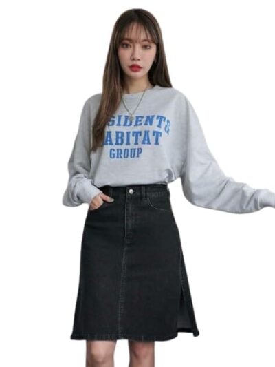 Codaisy Women's Western Knee Length Self Design Stretchable Back Pocket Side Slit Black Denim Skirt Pack of 1