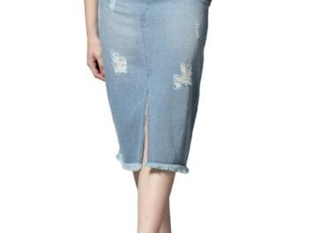 Cosmic Trio Womens High Waist Front Split Distressed Blue Denim