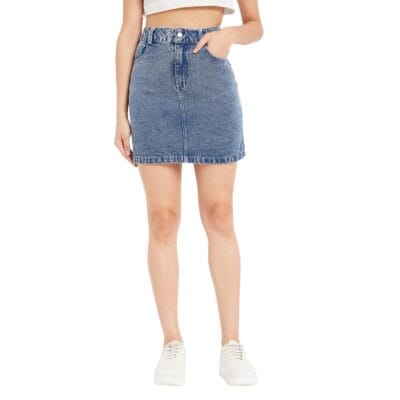 DRAPE AND DAZZLE Mini Skirt with Back Slit Denim