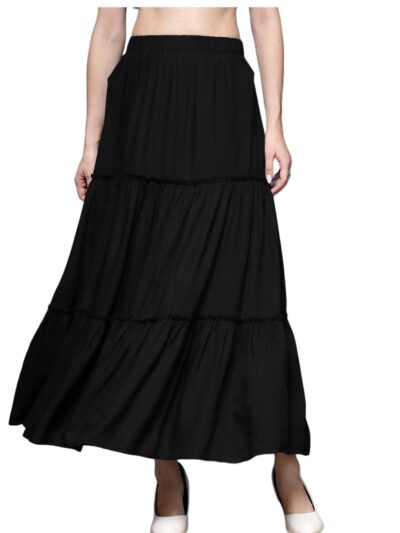 Daevish Tog New Rayon Solid Flared Tiered Skirt for Women