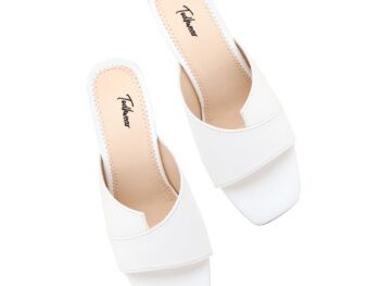 Double Cut Heeled Sandals Square Toe Sandals Slip On Fashion