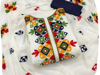 EthnicJunction Rajasthani Mirror Work Chanderi Embroidery Unstitched Salwar Kameez Dress