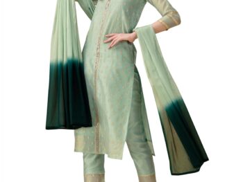 EthnicJunction Womens Chanderi Silk Jacquard Straight Kurta Pant with Dupatta