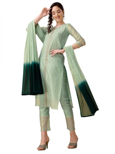 EthnicJunction Womens Chanderi Silk Jacquard Straight Kurta Pant with Dupatta