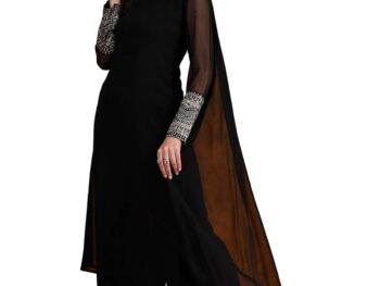 EthnicJunction Womens Georgette Sequine Lace Work Kurta Palazzo And Dupatta