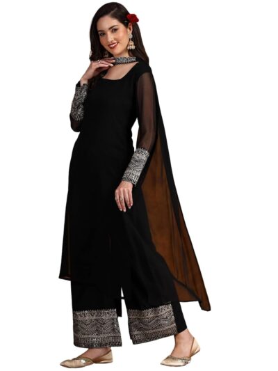 EthnicJunction Womens Georgette Sequine Lace Work Kurta Palazzo And Dupatta
