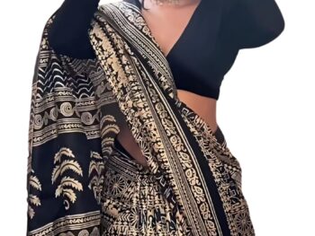 EthnicJunction Womens Silk Cotton Kalamkari Print Saree With Blouse Piece