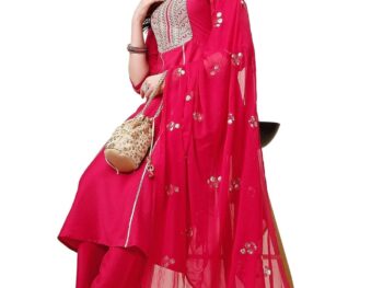 EthnicJunction Womens Silk Embroidered Thread Work Chinon A Line Kurta Pant