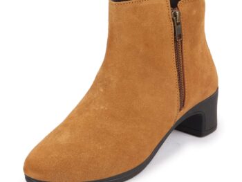 FAUSTO Womens Flared Heel Mid Top Suede Leather Zipper Closure