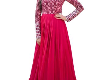 FOXDX Womens Georgette Sequence Embroidery Full Sleeve Round Neck Ankle